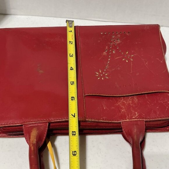 VTG Radley Red Leather Multicompartment Handbag Scottie Dog Logo Floral - Picture 10 of 16